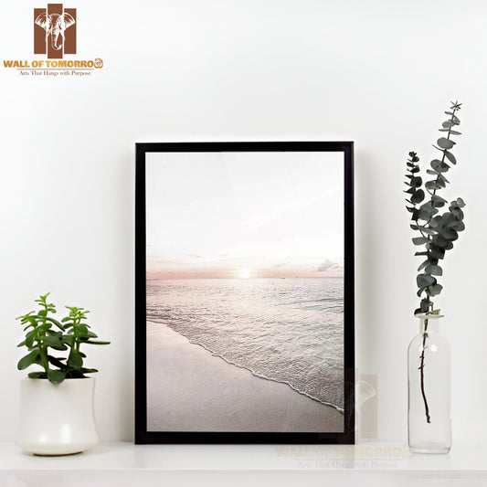 Calm Beach Sunset Faded Photography High Quality Glass Frame Wall Décor