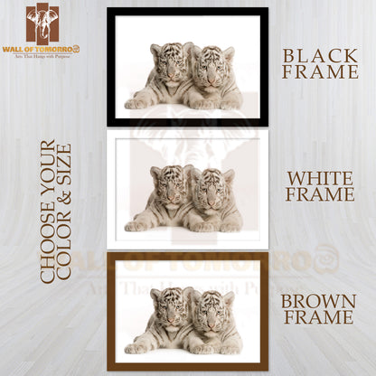 Two White Tiger Cubs High Quality Glass Frame Wall Décor