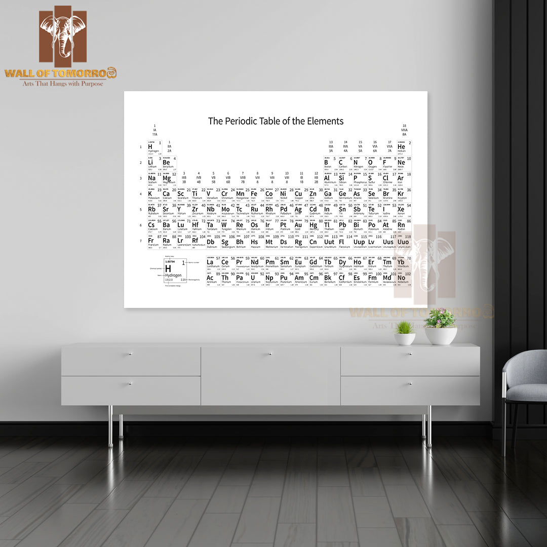 Black And White Monochrome Periodic Table Educational High Quality Unframed Poster Print & Waterproof Poster Print Wall Décor