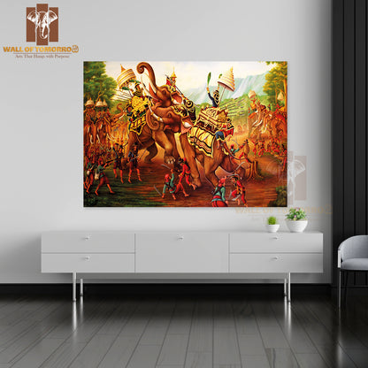 Military War Elephants Painting on Wall in the Temple at Thailand High Quality Unframed Poster Print & Waterproof Poster Print Wall Décor