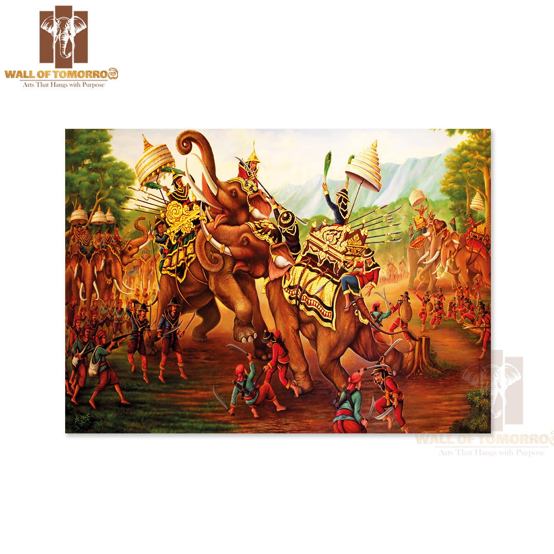 Military War Elephants Painting on Wall in the Temple at Thailand High Quality Unframed Poster Print & Waterproof Poster Print Wall Décor