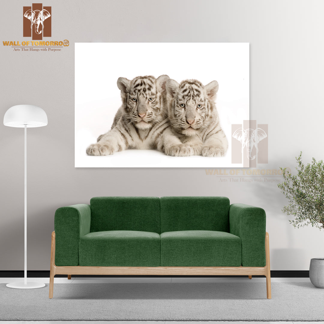 Two White Tiger Cubs High Quality Unframed Poster Print & Waterproof Poster Print Wall Décor