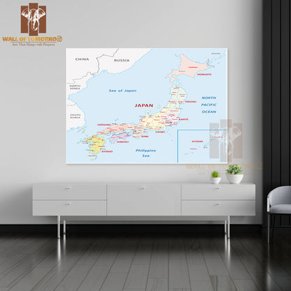 Japan Administrative Map Educational High Quality Unframed Poster Print & Waterproof Poster Print Wall Décor