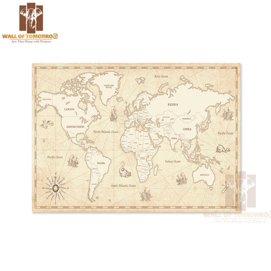 The World Map in Vintage Educational High Quality Unframed Poster Print & Waterproof Poster Print Wall Décor