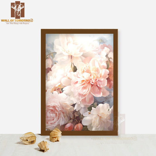 Painting Of a Bunch of Flowers on A Table High Quality Glass Frame Wall Décor