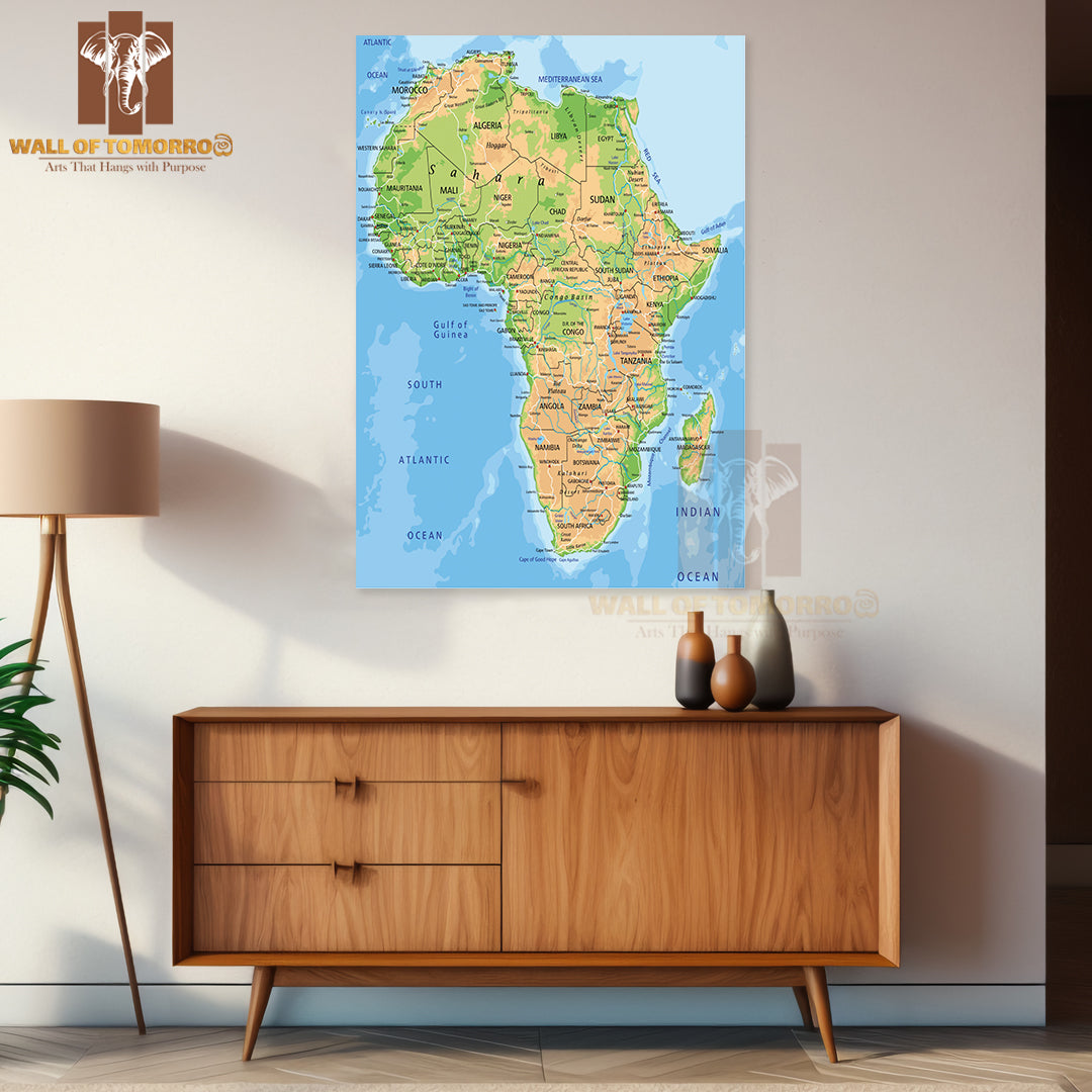 High Detailed Africa Physical Map Educational High Quality Unframed Poster Print & Waterproof Poster Print Wall Décor