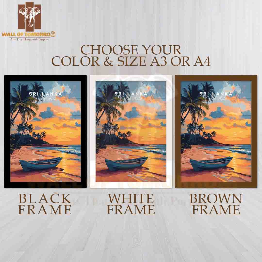 Sri Lanka Sunset Art, Tropical Beach Travel High Quality Glass Frame Wall Décor