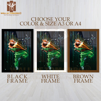 Woman In a Green Outfit Gracefully Dances Mid-Air High Quality Glass Frame Wall Décors in Sri Lanka