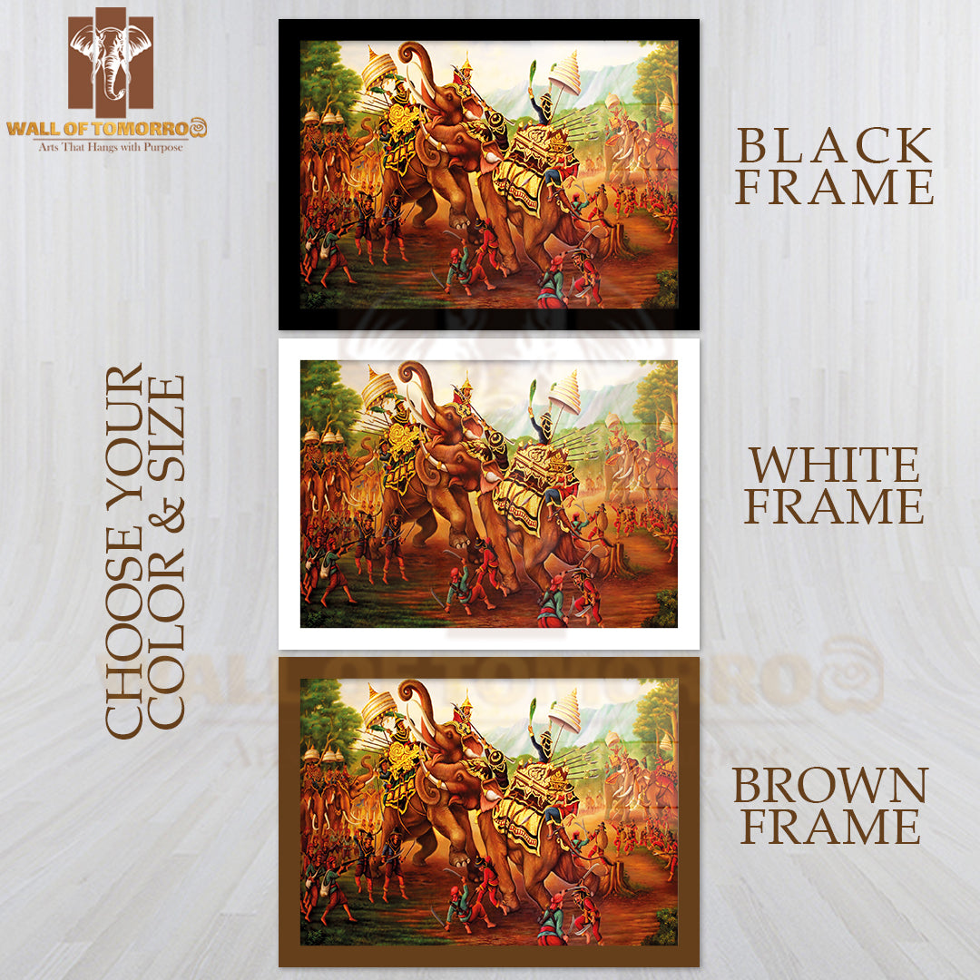 Military War Elephants Painting on Wall in the Temple at Thailand High Quality Unframed Poster Print & Waterproof Poster Print Wall Décor