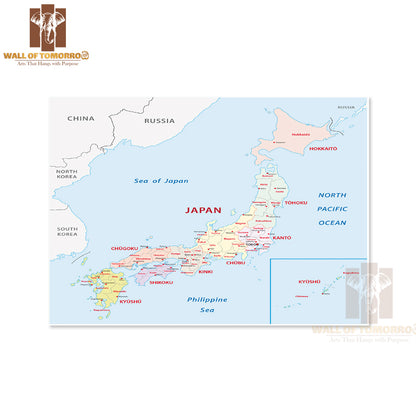 Japan Administrative Map Educational High Quality Unframed Poster Print & Waterproof Poster Print Wall Décor