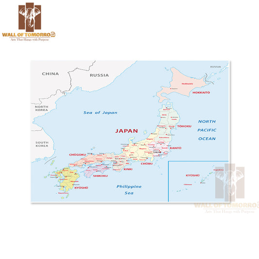 Japan Administrative Map Educational High Quality Unframed Poster Print & Waterproof Poster Print Wall Décor