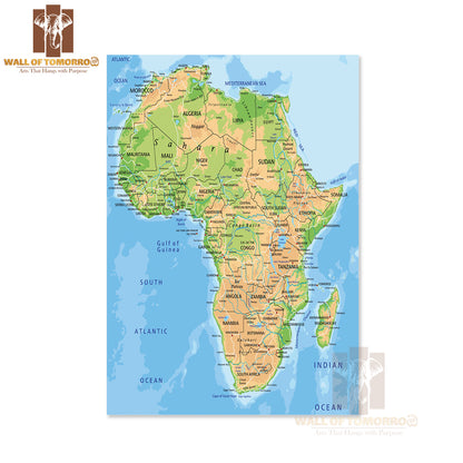 High Detailed Africa Physical Map Educational High Quality Unframed Poster Print & Waterproof Poster Print Wall Décor