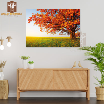 Big Autumn Oak and Green Grass on a Meadow Around High Quality Unframed Poster Print & Waterproof Poster Print Wall Décor