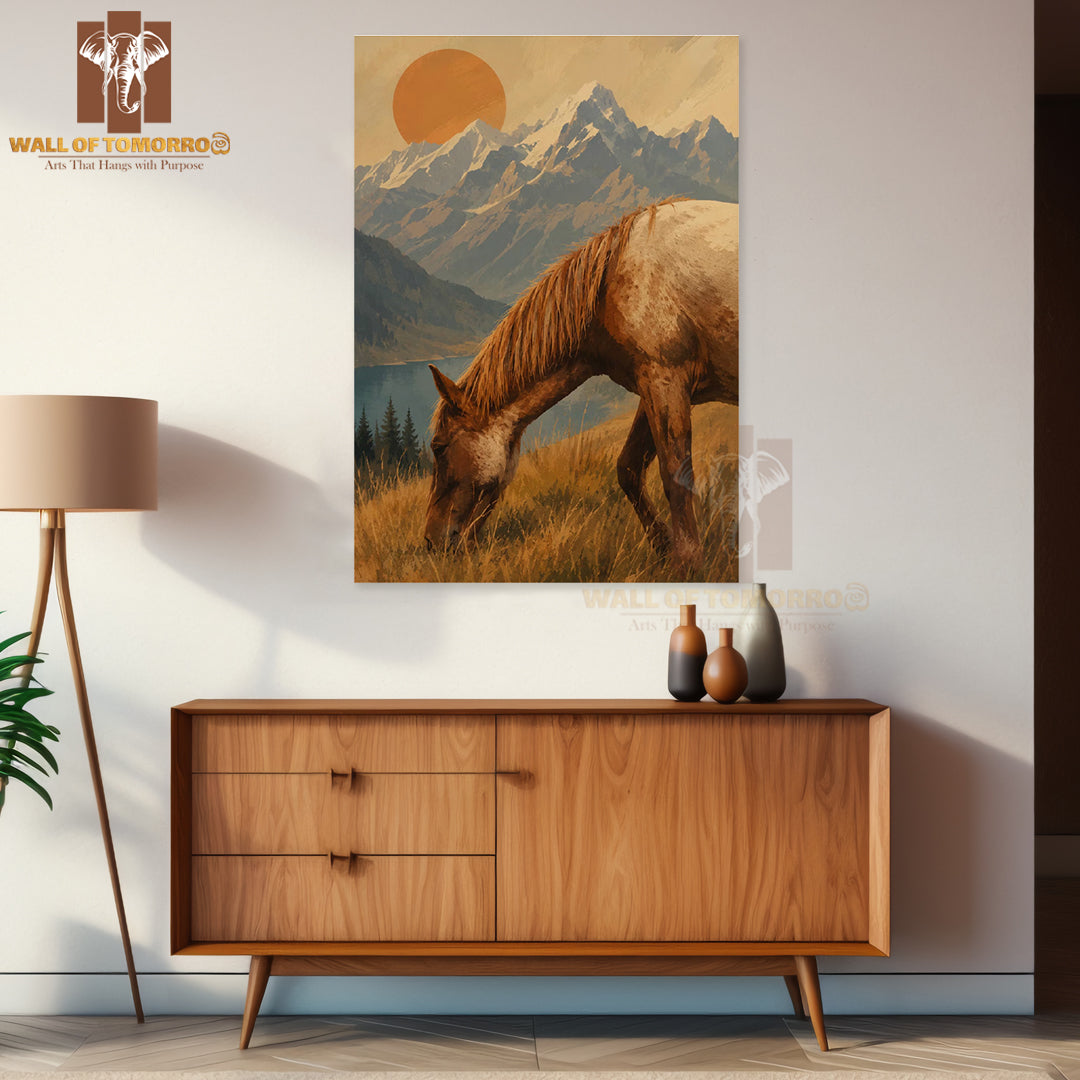 Horse with Mountain Background Animals High Quality Unframed Poster Print & Laminated Poster Print Wall Décor in Sri Lanka