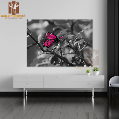 Pink Colorized Butterfly on Black & White High Quality Unframed Poster Print & Waterproof Poster Print Wall Décor
