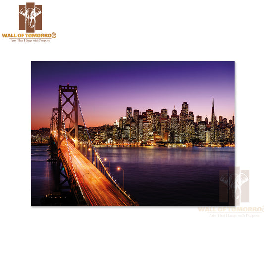 San Francisco Skyline and Bay Bridge at Sunset, California High Quality Unframed Poster Print & Waterproof Poster Print Wall Décor