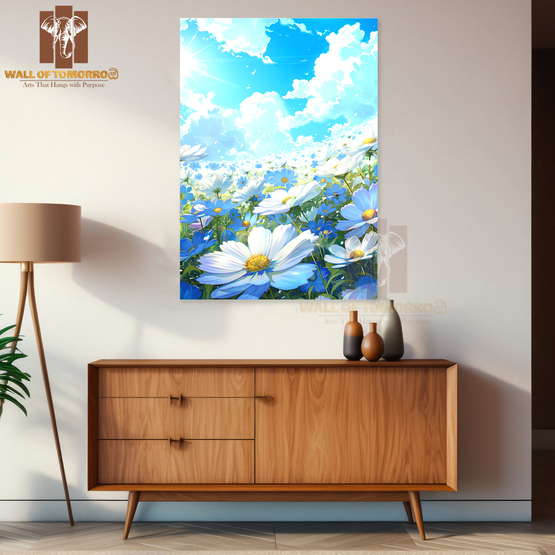Field Of Flowers with A Blue Sky in The Background High Quality Unframed Poster Print & Waterproof Poster Print Wall Décor