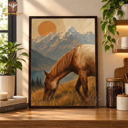 Horse with Mountain Background Animals High Quality Glass Frame Wall Décor in Sri Lanka