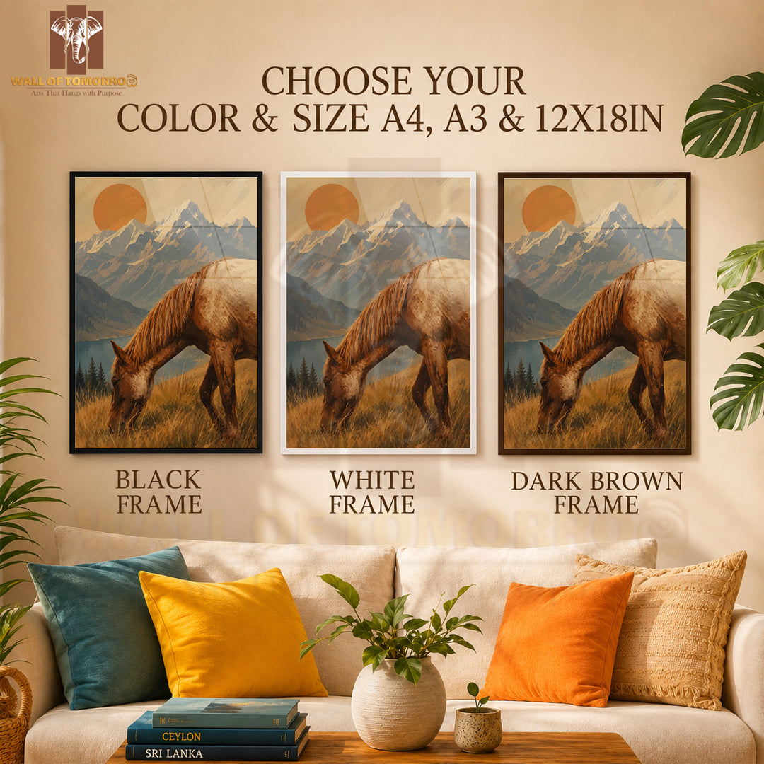 Horse with Mountain Background Animals High Quality Glass Frame Wall Décor in Sri Lanka