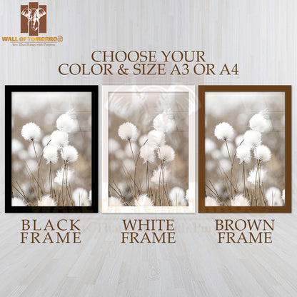 Cottongrass Faded High Quality Glass Frame Wall Décor