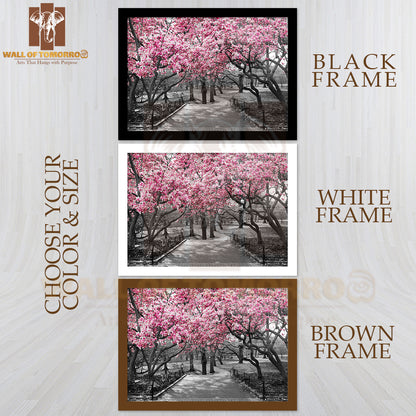 Pink Blossoms In Central Park Black and White High Quality Unframed Poster Print & Waterproof Poster Print Wall Décor