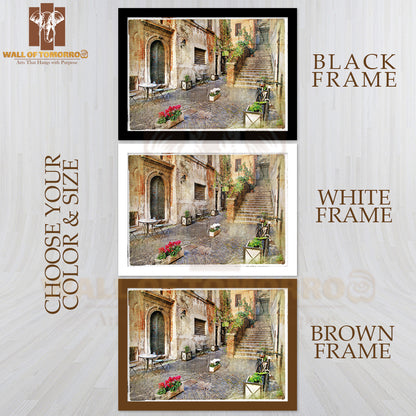 Pictorial Old Streets of Italy, Rome Artistic Picture in Retro Style High Quality Unframed Poster Print & Waterproof Poster Print Wall Décor