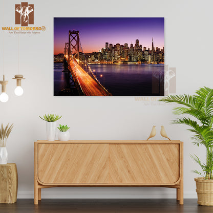 San Francisco Skyline and Bay Bridge at Sunset, California High Quality Unframed Poster Print & Waterproof Poster Print Wall Décor