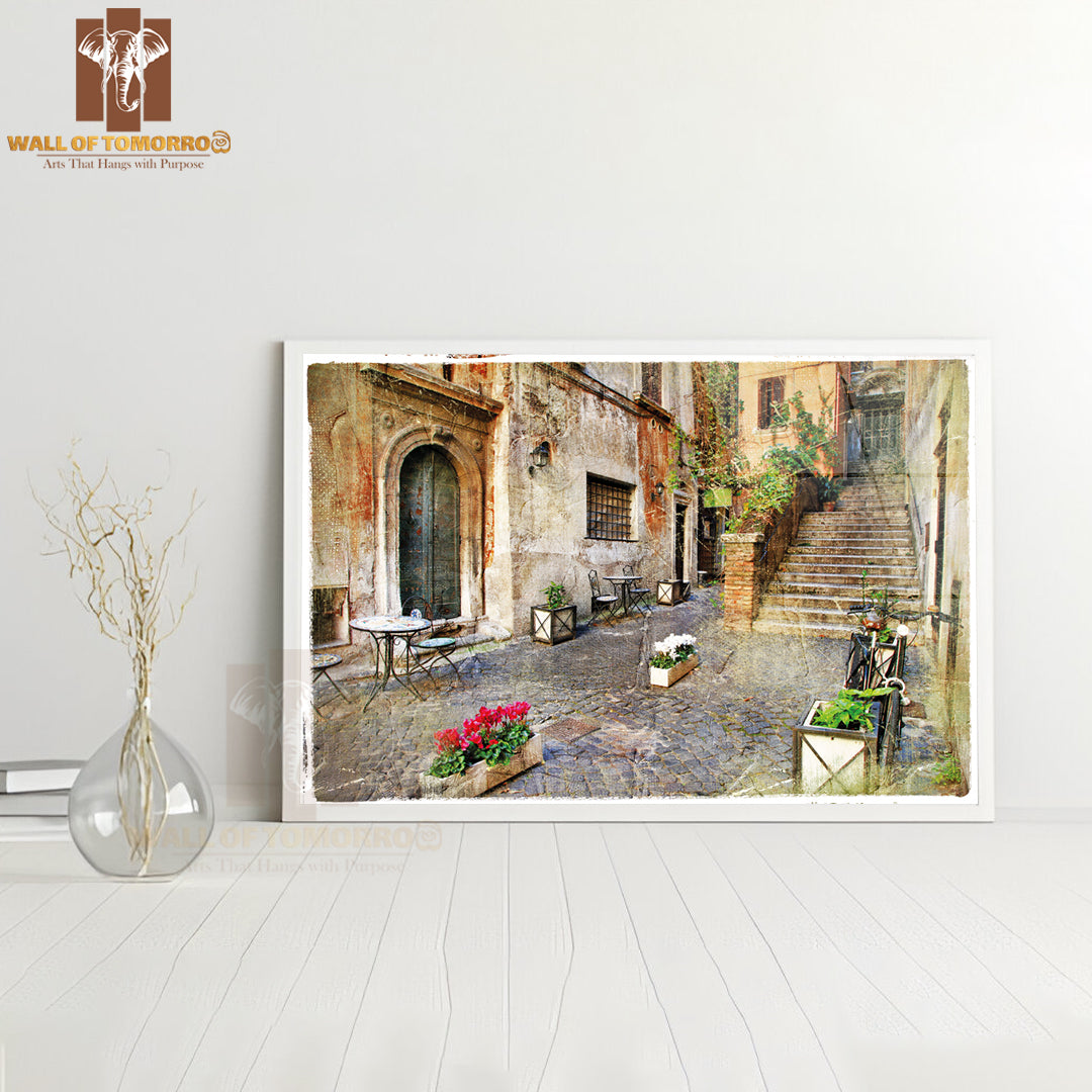 Pictorial Old Streets of Italy, Rome Artistic Picture in Retro Style High Quality Unframed Poster Print & Waterproof Poster Print Wall Décor