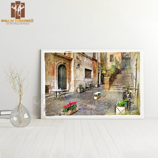 Pictorial Old Streets of Italy, Rome Artistic Picture in Retro Style High Quality Unframed Poster Print & Waterproof Poster Print Wall Décor
