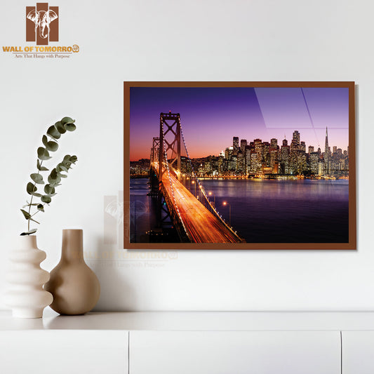 San Francisco Skyline and Bay Bridge at Sunset, California High Quality Unframed Poster Print & Waterproof Poster Print Wall Décor