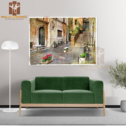 Pictorial Old Streets of Italy, Rome Artistic Picture in Retro Style High Quality Unframed Poster Print & Waterproof Poster Print Wall Décor