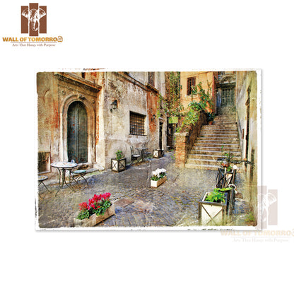 Pictorial Old Streets of Italy, Rome Artistic Picture in Retro Style High Quality Unframed Poster Print & Waterproof Poster Print Wall Décor