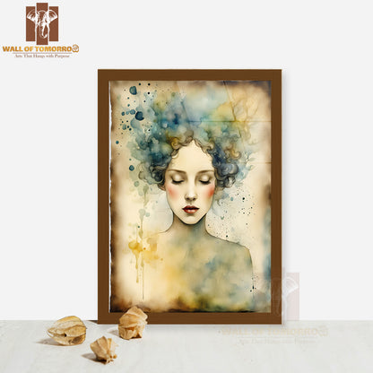 Watercolor Painting Depicting a Woman with Vibrant Green Hair High Quality Glass Frame Wall Décors in Sri Lanka