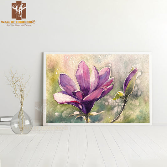 Magnolia Flower Watercolor Painting High Quality Unframed Poster Print & Waterproof Poster Print Wall Décor