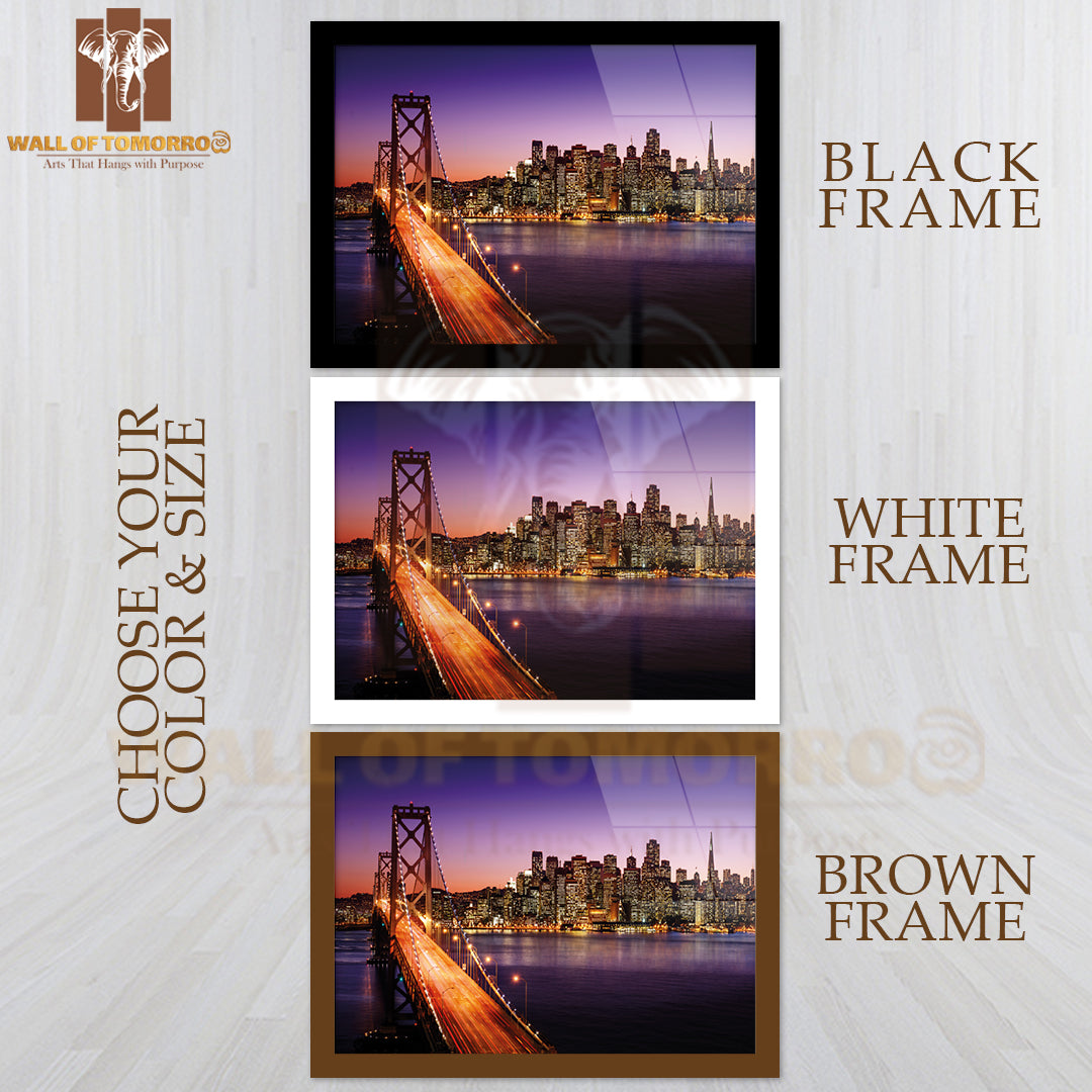 San Francisco Skyline and Bay Bridge at Sunset, California High Quality Unframed Poster Print & Waterproof Poster Print Wall Décor