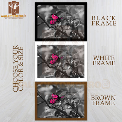 Pink Colorized Butterfly on Black & White High Quality Glass Frame Wall Décor