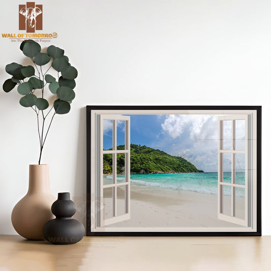 Large Beach Window Scenery Blue Sea High Quality Unframed Poster Print & Waterproof Poster Print Wall Décor