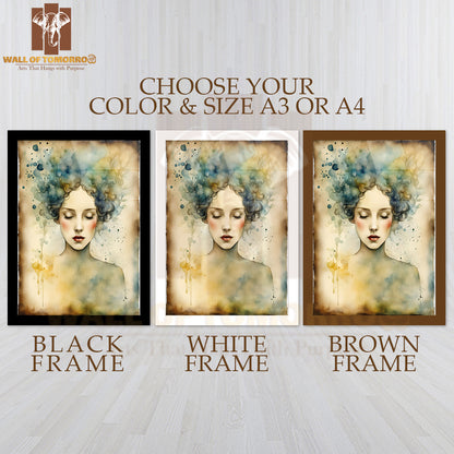 Watercolor Painting Depicting a Woman with Vibrant Green Hair High Quality Glass Frame Wall Décors in Sri Lanka