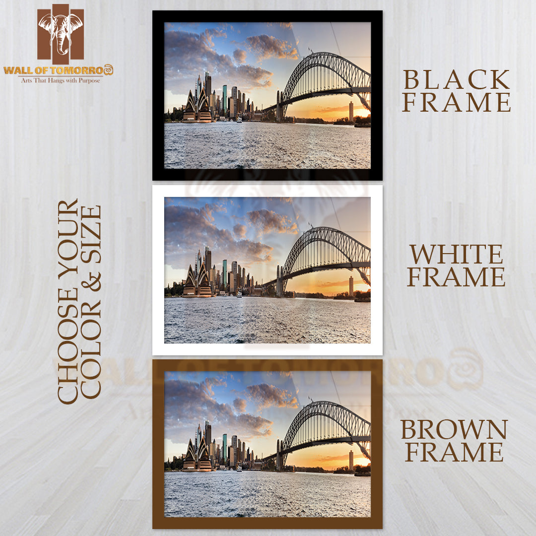 Sydney Australia NSW City Landmarks at Sunset Time When Orange Sun Sets Behind Harbor Bridge High Quality Unframed Poster Print & Waterproof Poster Print Wall Décor