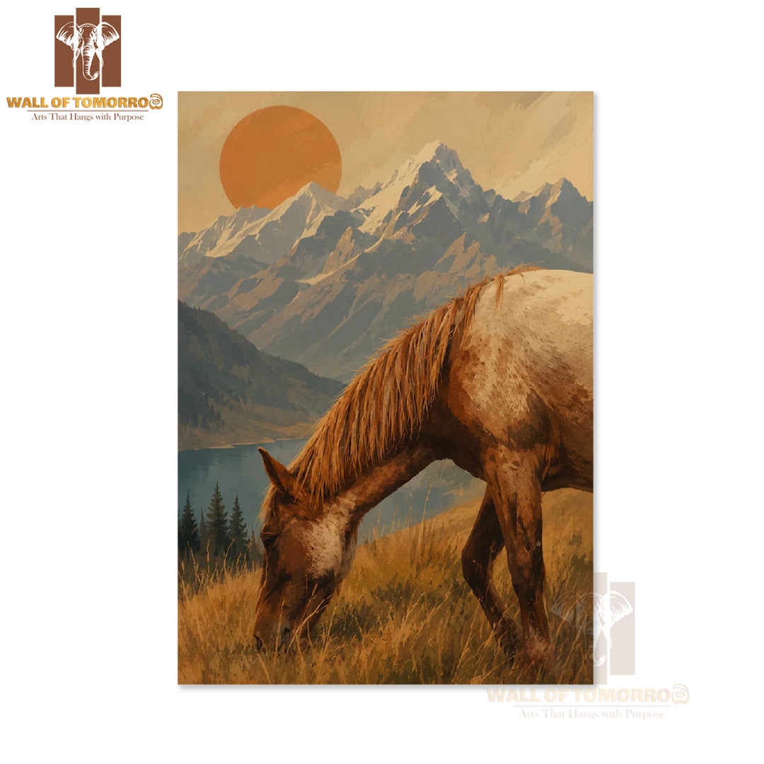 Horse with Mountain Background Animals High Quality Unframed Poster Print & Laminated Poster Print Wall Décor in Sri Lanka