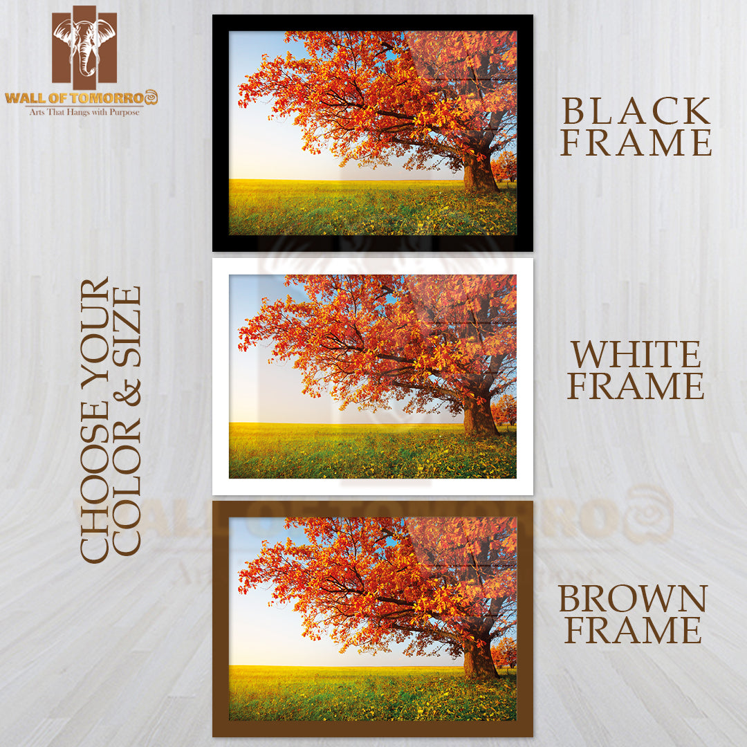 Big Autumn Oak and Green Grass on a Meadow Around High Quality Unframed Poster Print & Waterproof Poster Print Wall Décor