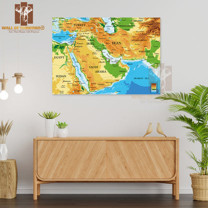 Middle East Physical Map Educational High Quality Unframed Poster Print & Waterproof Poster Print Wall Décor