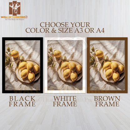 Zestful Lemons on Table High Quality Glass Frame Wall Décor