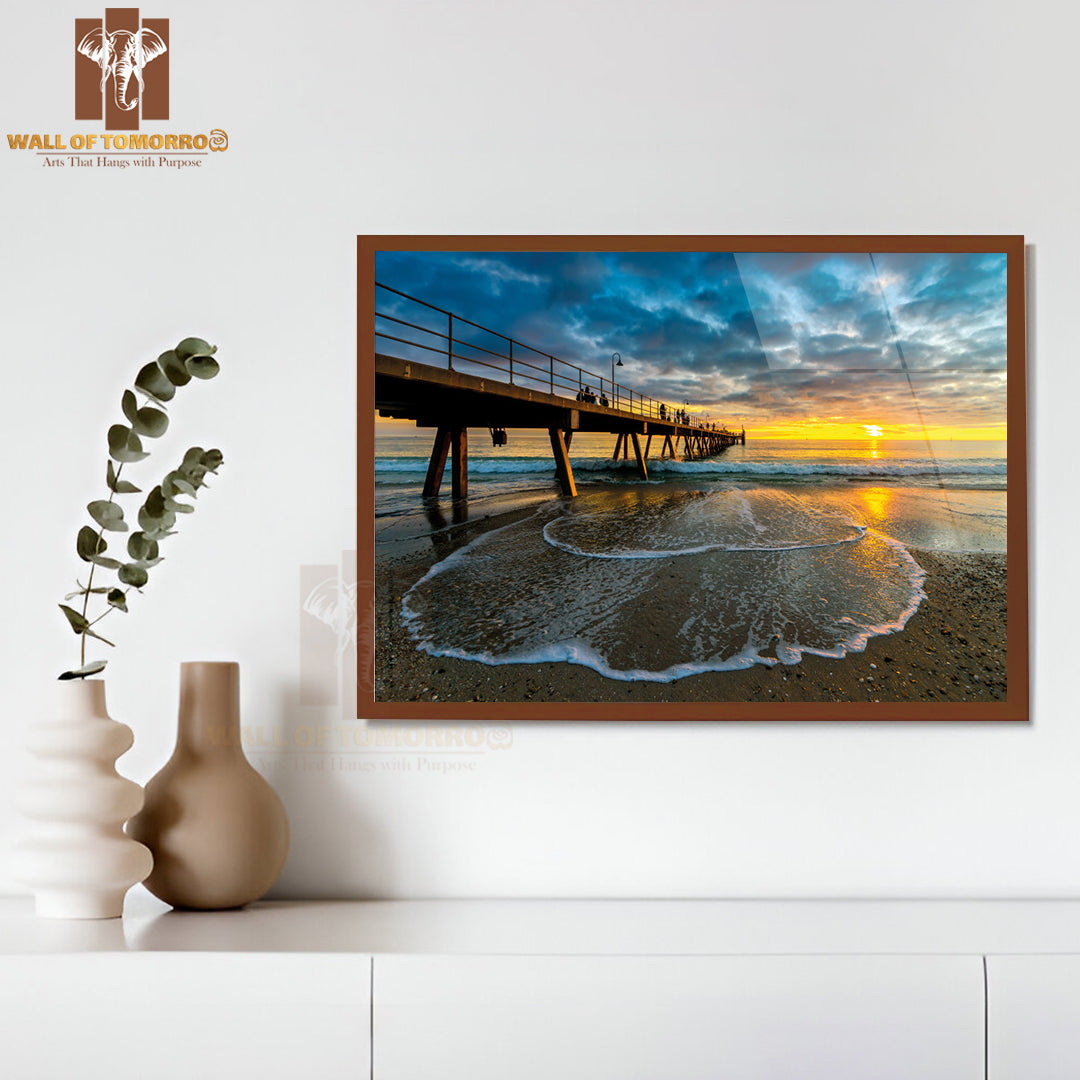 People Walking Along Glenelg Beach Jetty at Sunset High Quality Unframed Poster Print & Waterproof Poster Print Wall Décor