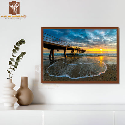People Walking Along Glenelg Beach Jetty at Sunset High Quality Unframed Poster Print & Waterproof Poster Print Wall Décor
