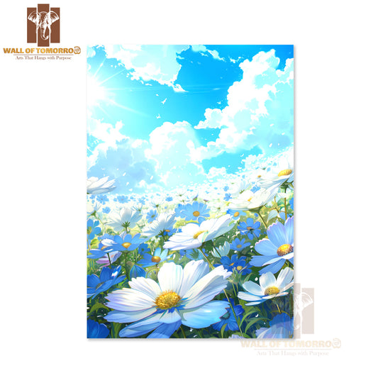 Field Of Flowers with A Blue Sky in The Background High Quality Unframed Poster Print & Waterproof Poster Print Wall Décor