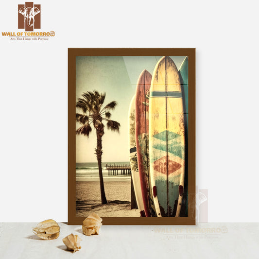 Surfboards Leaning on a Wall High Quality Glass Frame Wall Décor