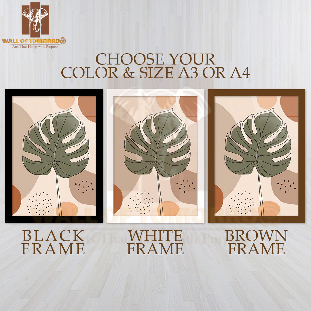 Drawing Of a Leaf Adorned with Small Dots High Quality Glass Frame Wall Décors in Sri Lanka