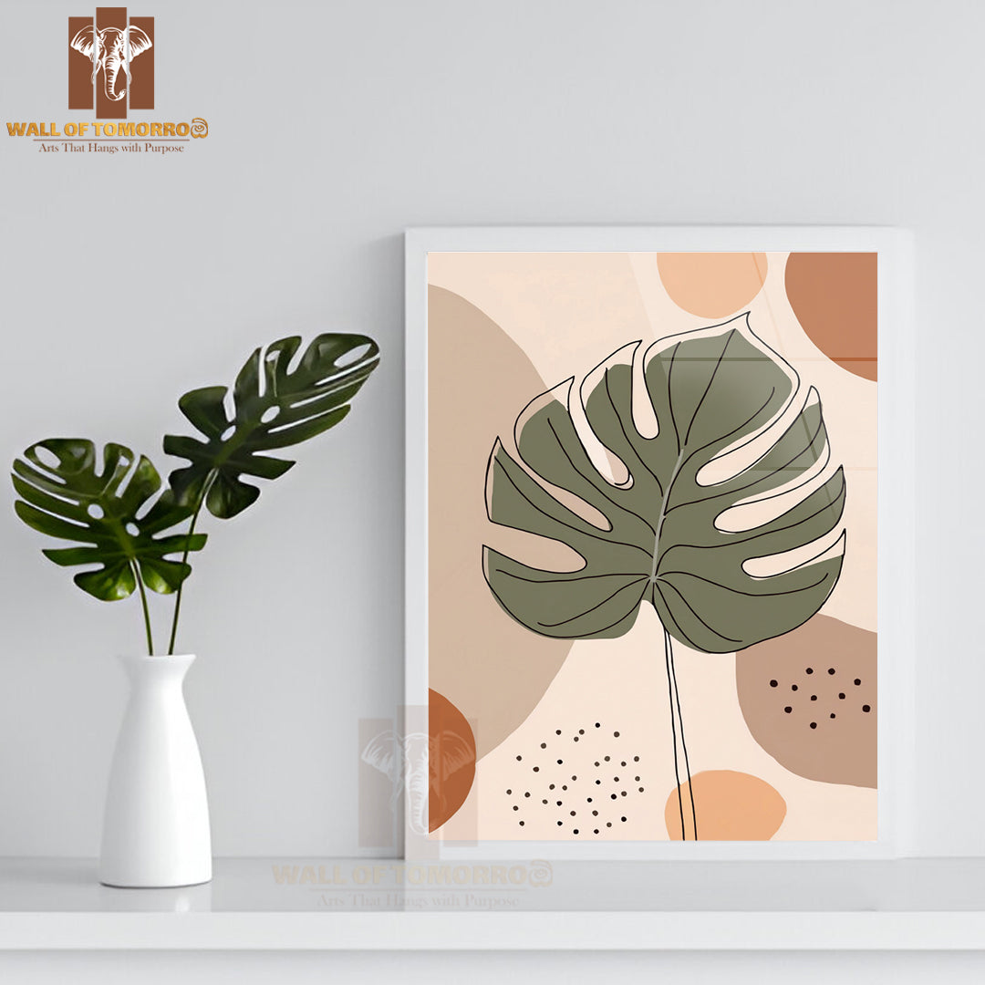 Drawing Of a Leaf Adorned with Small Dots High Quality Glass Frame Wall Décors in Sri Lanka
