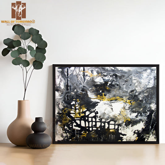 Abstract Hand Painted Black and White with Gold High Quality Unframed Poster Print & Waterproof Poster Print Wall Décor